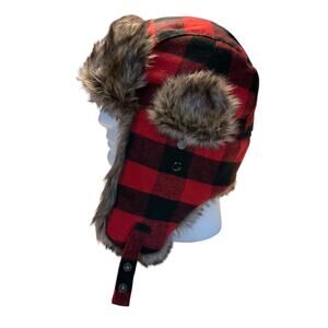 Swiss Tech Hat Trapper Red Black Plaid NWT